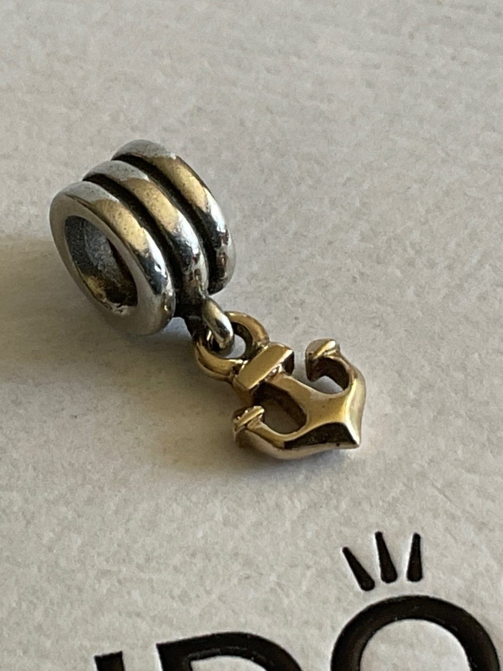 Pandora Two-Tone Anchor Dangle Charm in Silver and Gold